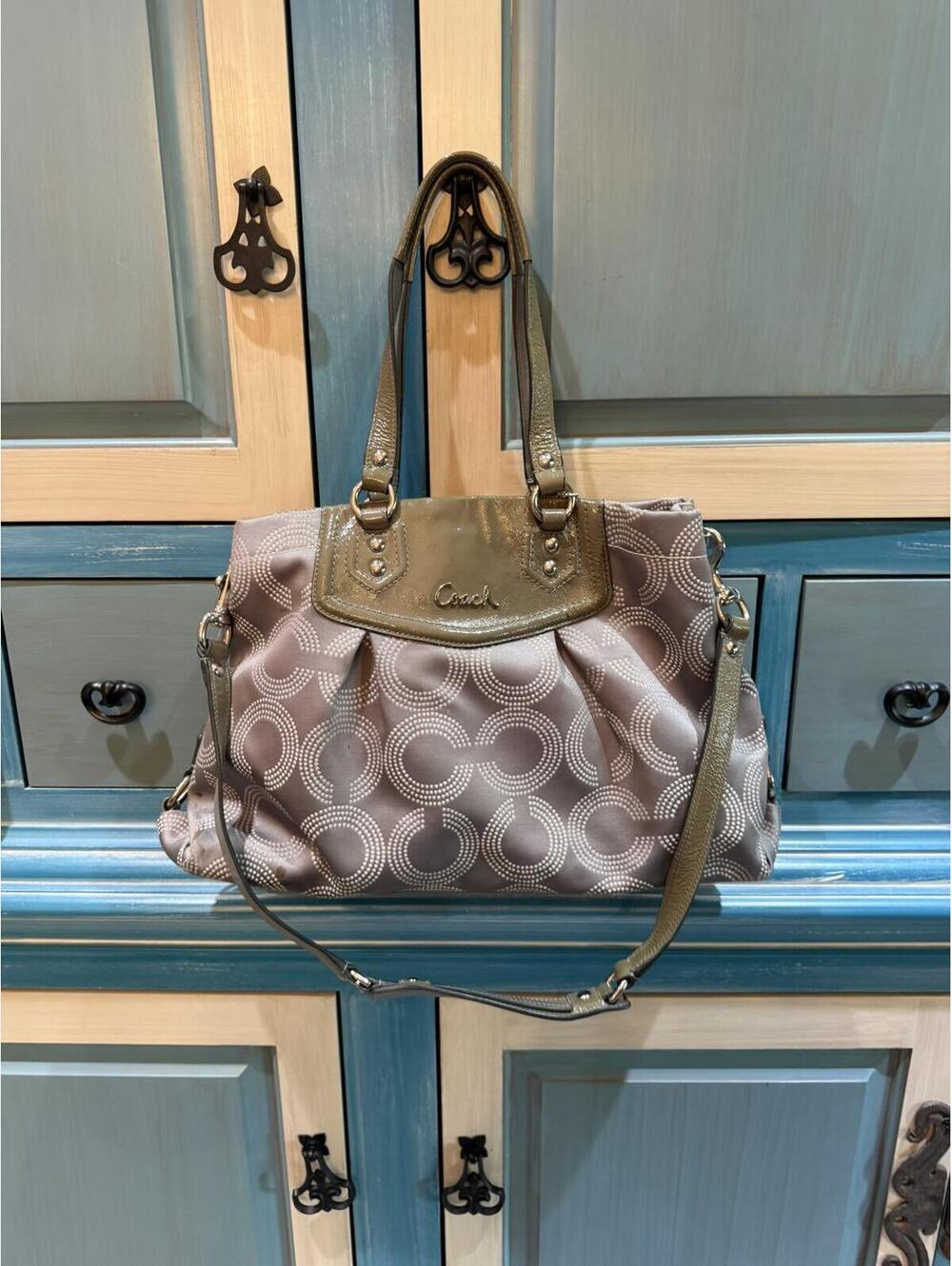 Coach Ashley Dotted Op Art Satchel F20049 Canvas Leather Shoulder Bag